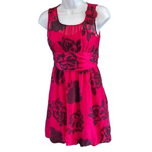 Arden B Hot Pink Floral Balloon Hem Silk Dress Size XS Vintage Style Y2K